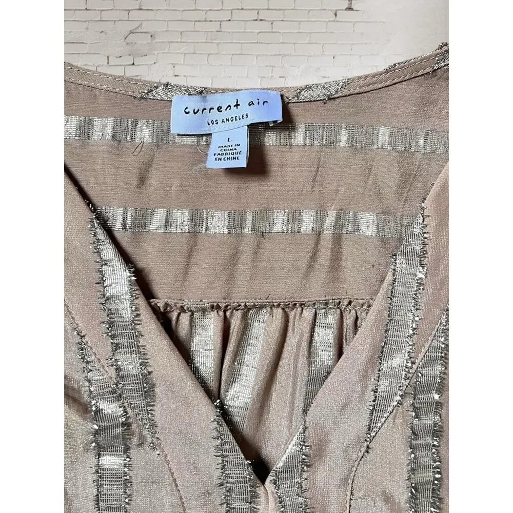 Current Air Womens Dressy Boho Metallic Striped Peplum Ruffle Blouse Size Large - Picture 8 of 8